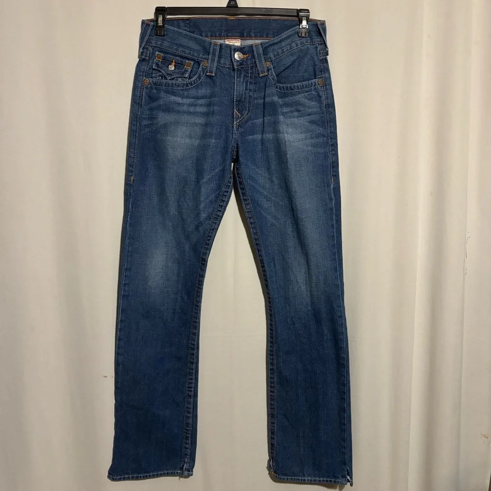 True Religion size 31 Blue Denim Jeans with Orange Stitching